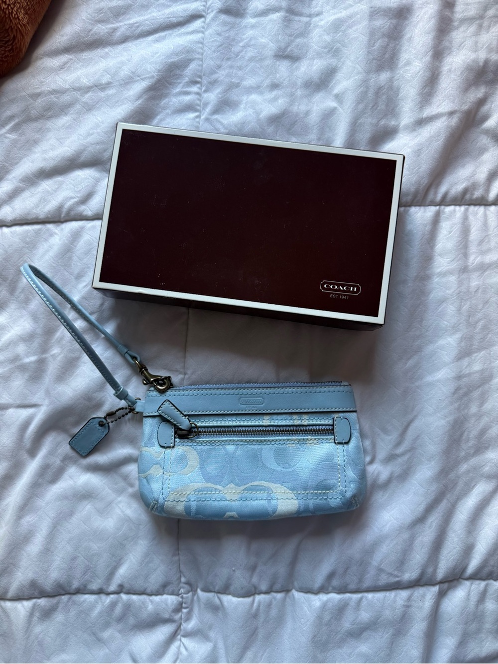 Coach Light Blue Signature Wristlet Clutch